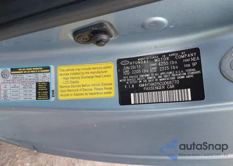 2012 Hyundai Genesis 2.0T Premium z USA, uszkodzony, nr VIN KMHHT6KD5CU068770